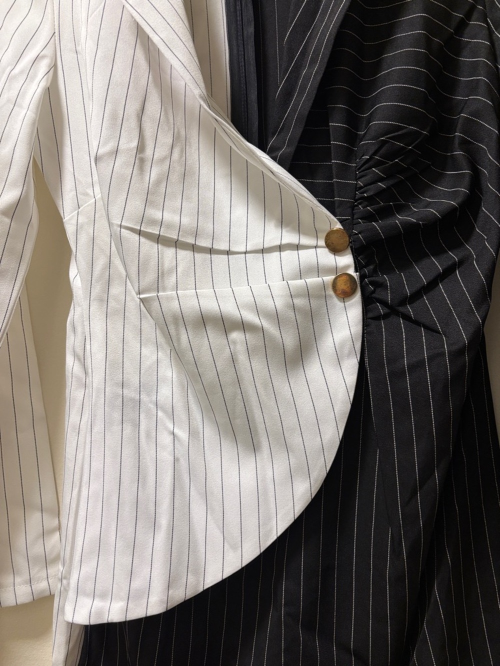 CBR Black and White Pinstripe Asymmetrical Blazer Dress - Picture 3 of 11